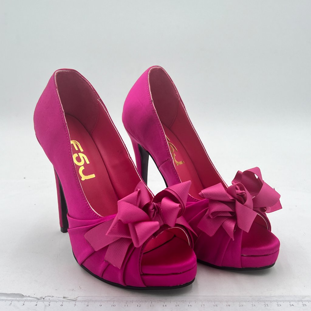 Fsj Fuchsia Satin Cute Bowtie Peep Toe Platform Extreme Stiletto High Heel Pumps